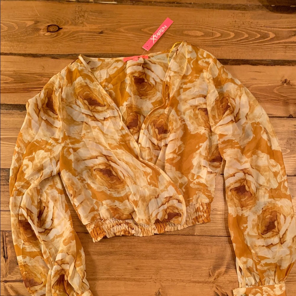 Mustard yellow floral hippie boho blouse
